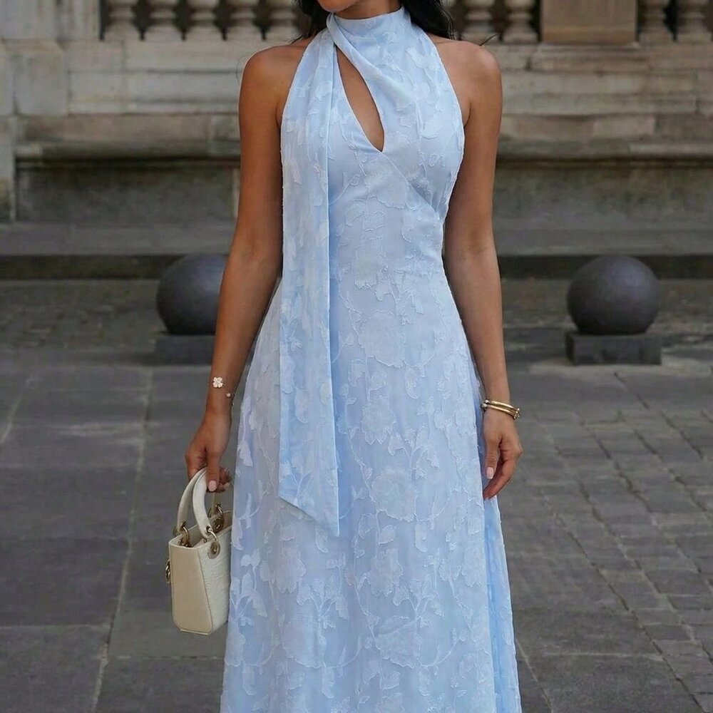 Sky Blue Elegant Women's Romantic A-Line Flared Dress